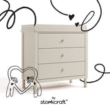 Rio frosted oat 3 drawer chest with changing topper with black doodles overlaid on image