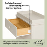 Rio frosted oat 3 drawer chest with changing topper interlocking drawers callout