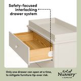 Rio frosted oat 3 drawer chest with changing topper interlocking drawers callout