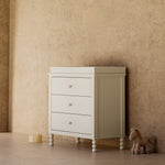 Rio frosted oat 3 drawer chest with topper in a nursery