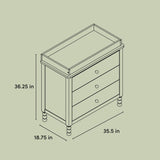 Rio 3 drawer chest with changing topper drawing with dimensions