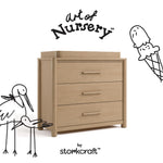 Malta driftwood 3 drawer chest with changing topper with black doodles overlaid on image