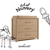 Malta driftwood 3 drawer chest with changing topper with black doodles overlaid on image