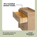 Malta driftwood 3 drawer chest with changing topper pre-installed drawer tracks callout