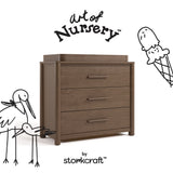 Malta hazelnut 3 drawer chest with changing topper with black doodles overlaid on image