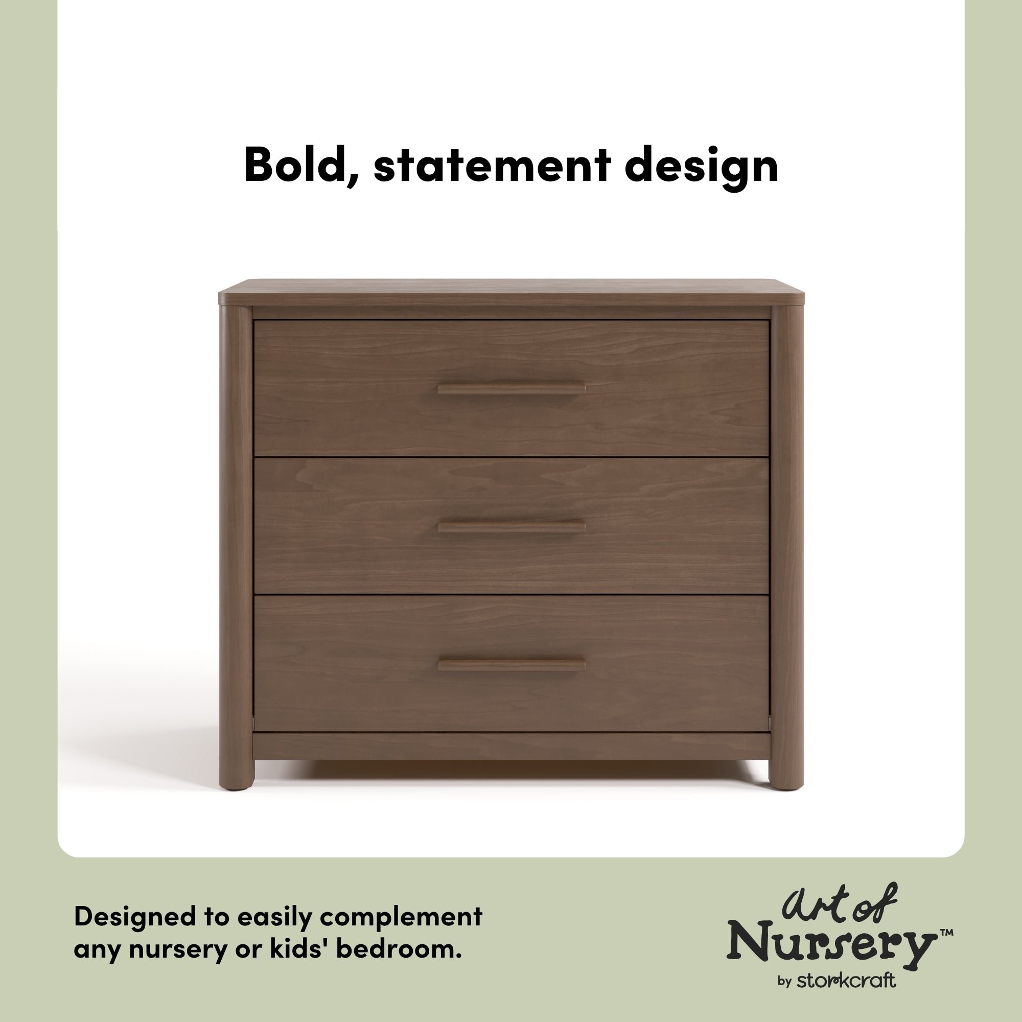 storkcraft malta 3 drawer dresser in driftwood