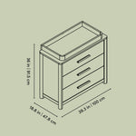 Malta 3 drawer chest with changing topper line drawing with dimensions