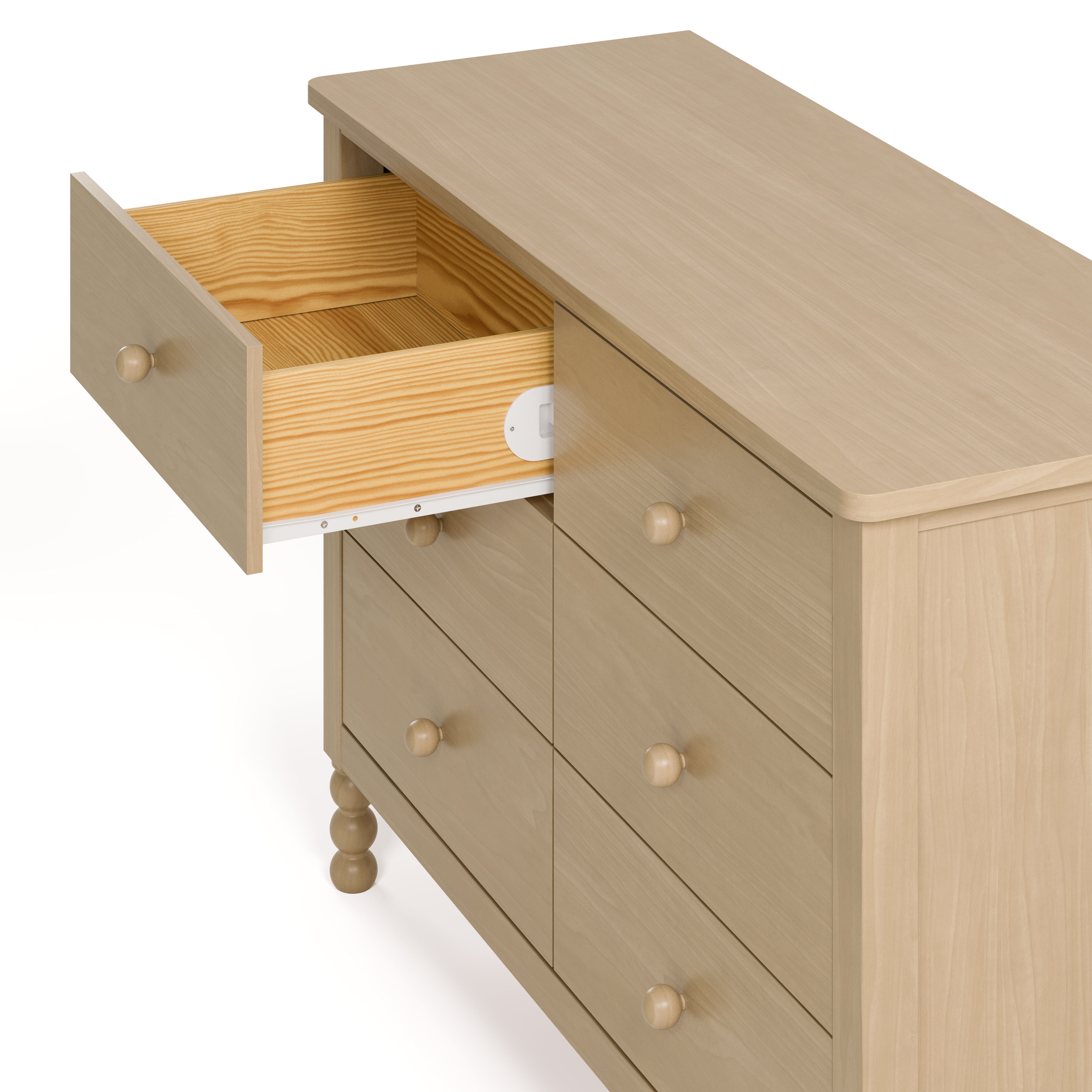 Rio driftwood 6 drawer dresser with top left drawer open