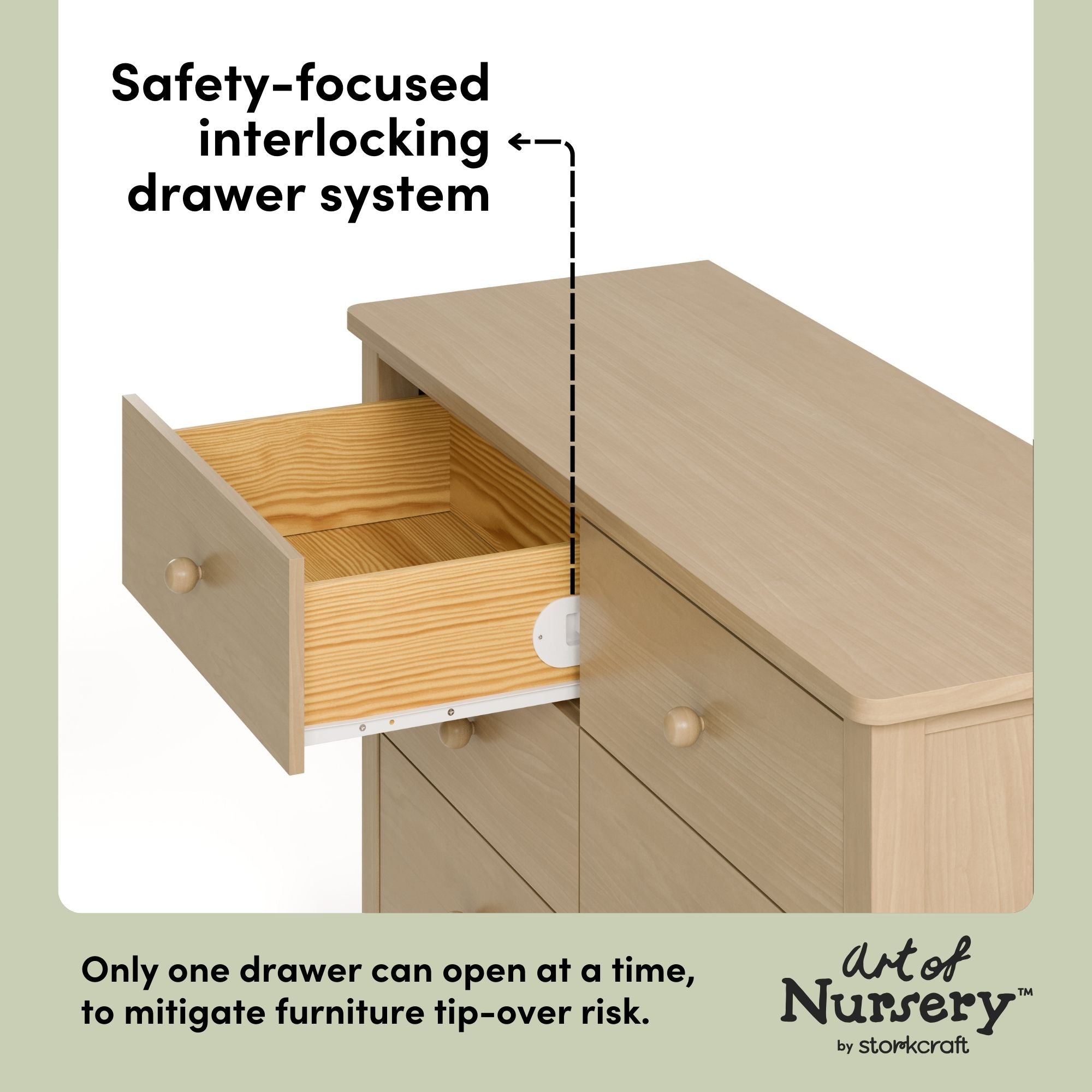 Rio driftwood 6 drawer dresser interlocking drawers callout