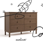 Rio hazelnut 6 drawer dresser with black doodles overlaid on image