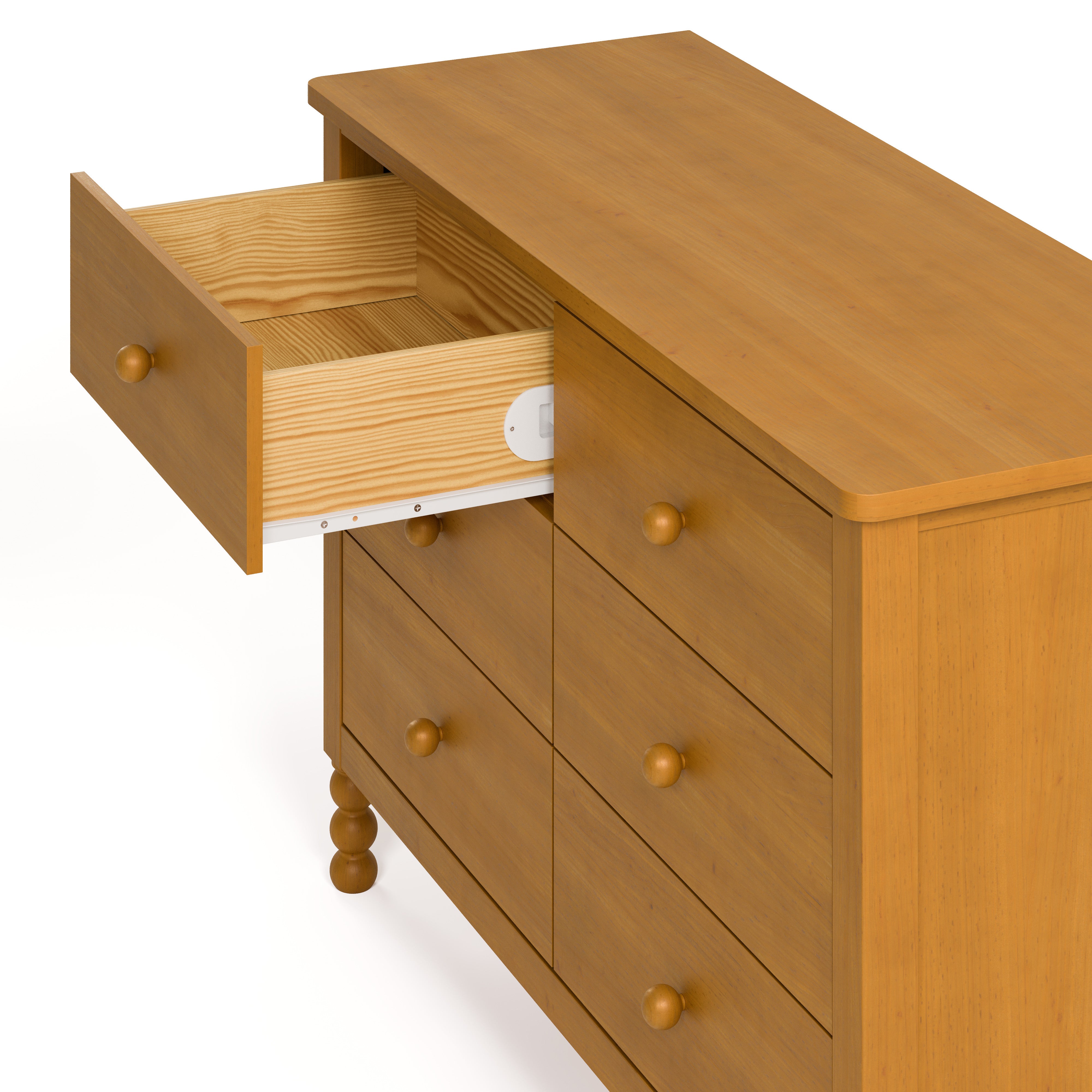 Rio almond 6 drawer dresser with top left drawer open