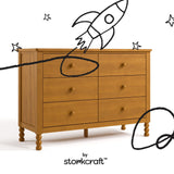 Rio almond 6 drawer dresser with black doodles overlaid on image