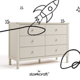 Rio frosted oat 6 drawer dresser with black doodles overlaid on image