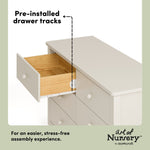 Rio frosted oat 6 drawer dresser pre-installed drawer tracks callout