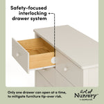 Rio frosted oat 6 drawer dresser interlocking drawers callout