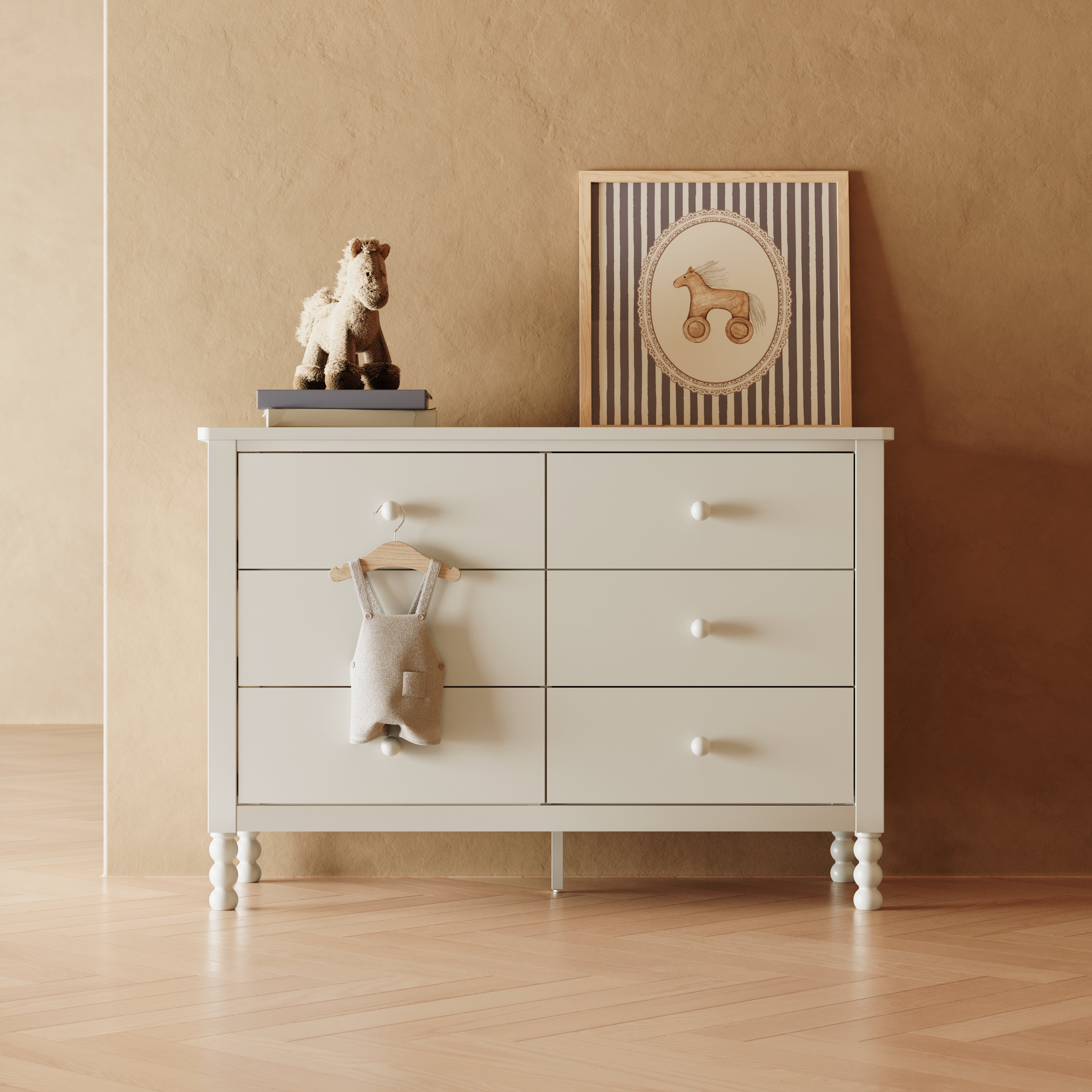 Rio frosted oat 6 drawer dresser in a nursery