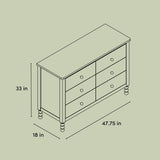 Rio 6 drawer dresser drawing with dimensions