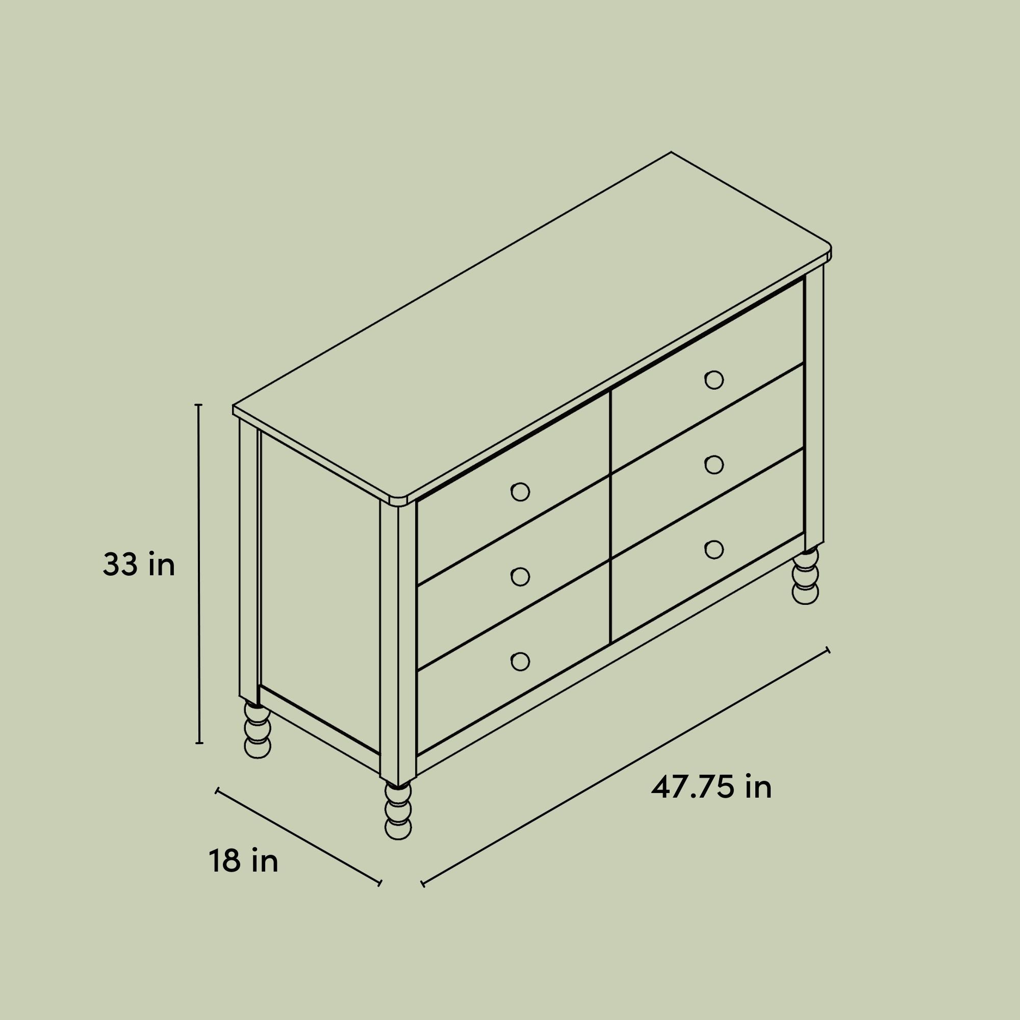 Rio 6 drawer dresser drawing with dimensions