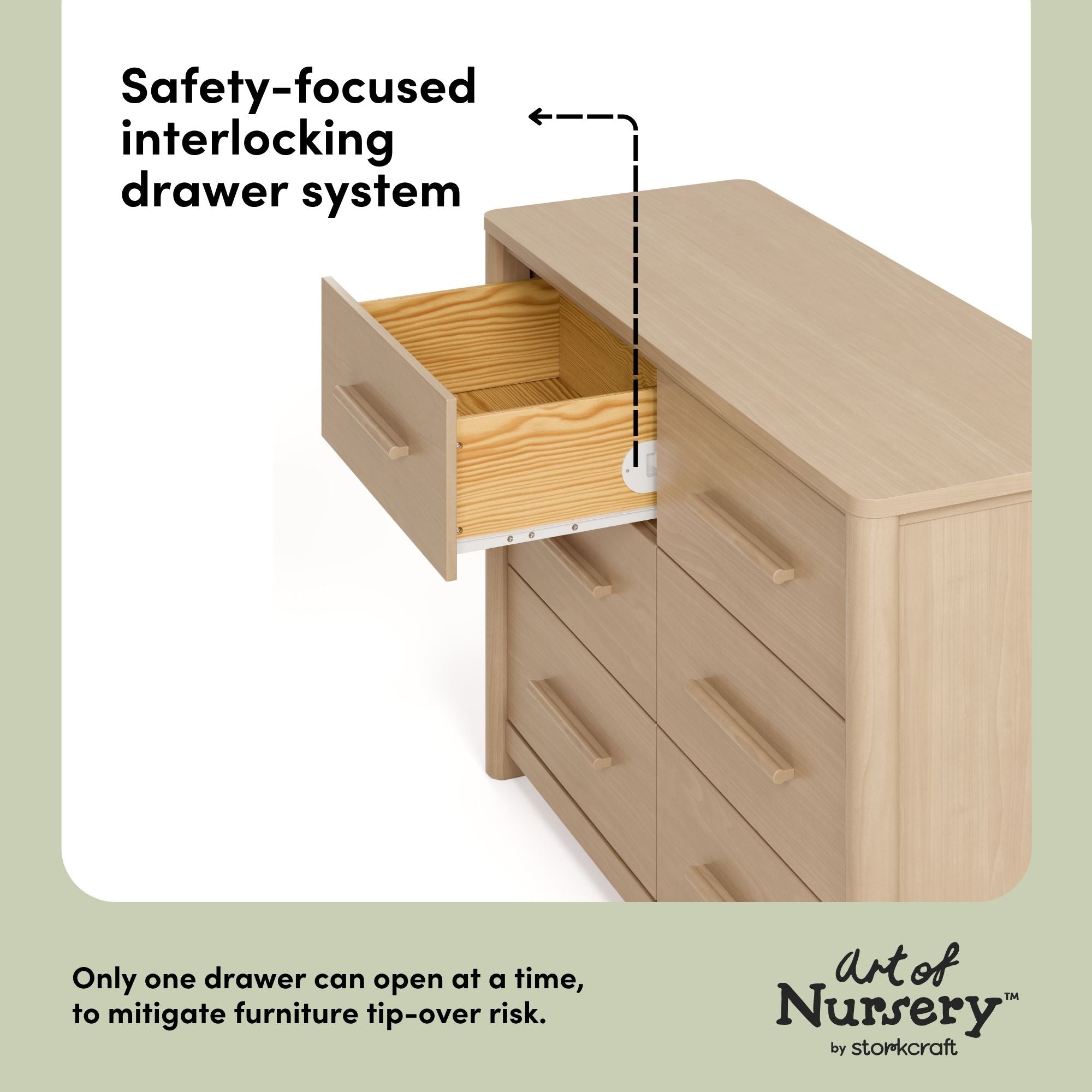 Malta driftwood 6 drawer dresser interlocking drawers callout