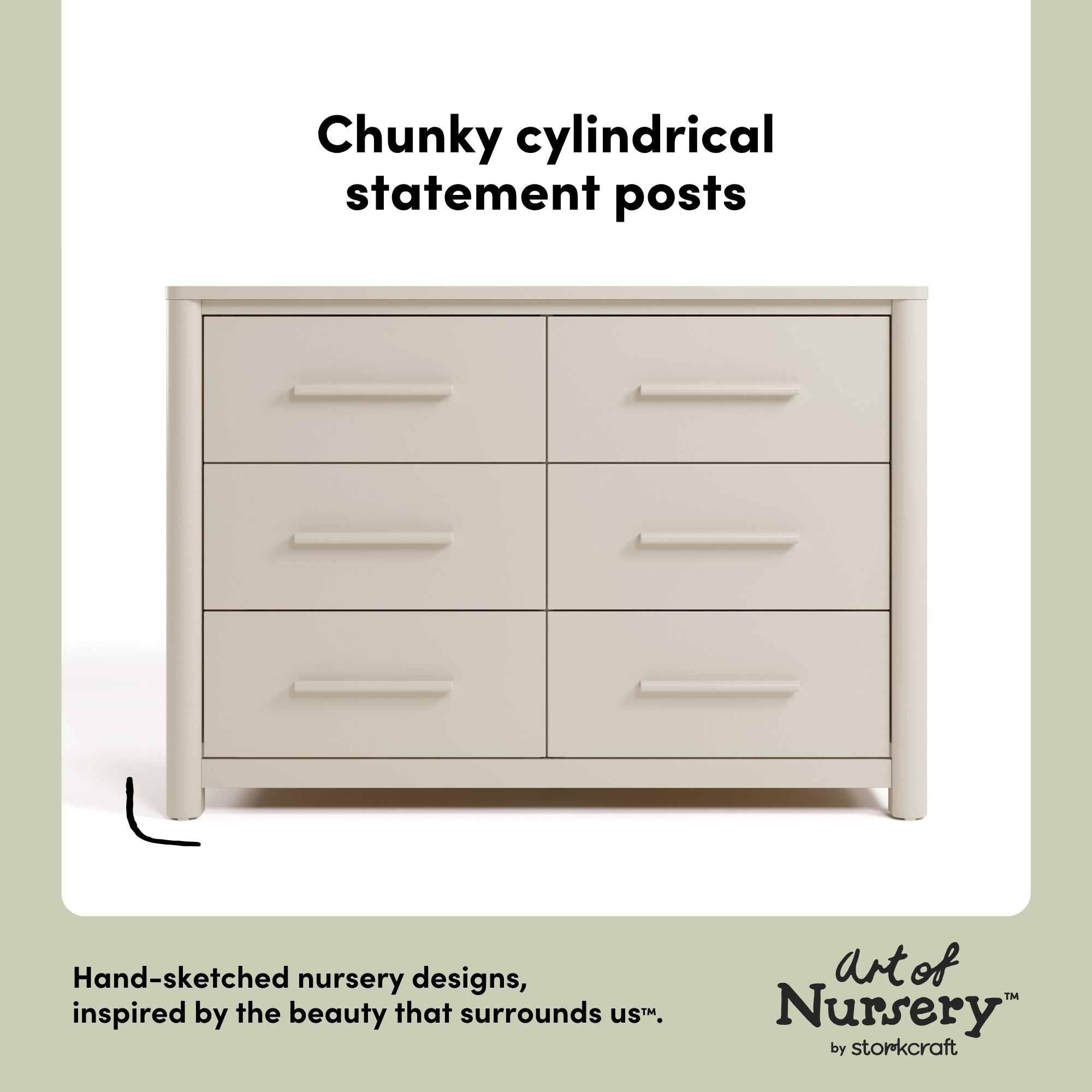 Malta frosted oat 6 drawer dresser style callout