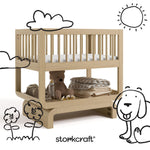 Santorini driftwood bassinet with black doodles overlaid on image