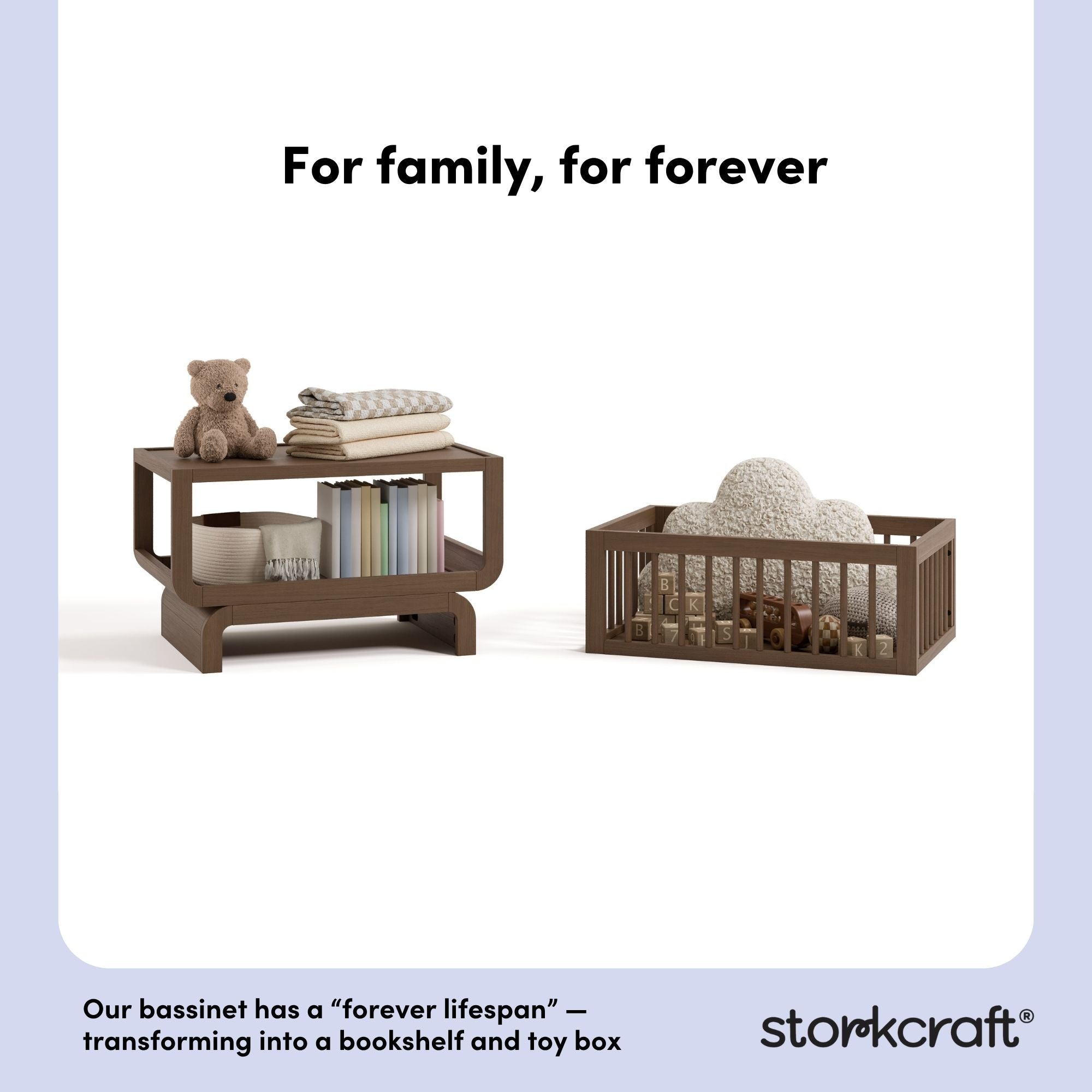 Santorini hazelnut bassinet bookshelf and toybox conversion callout