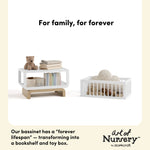 Santorini white with driftwood bassinet conversion callout