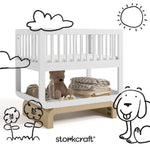 Santorini white with driftwood bassinet with black doodles overlaid on image