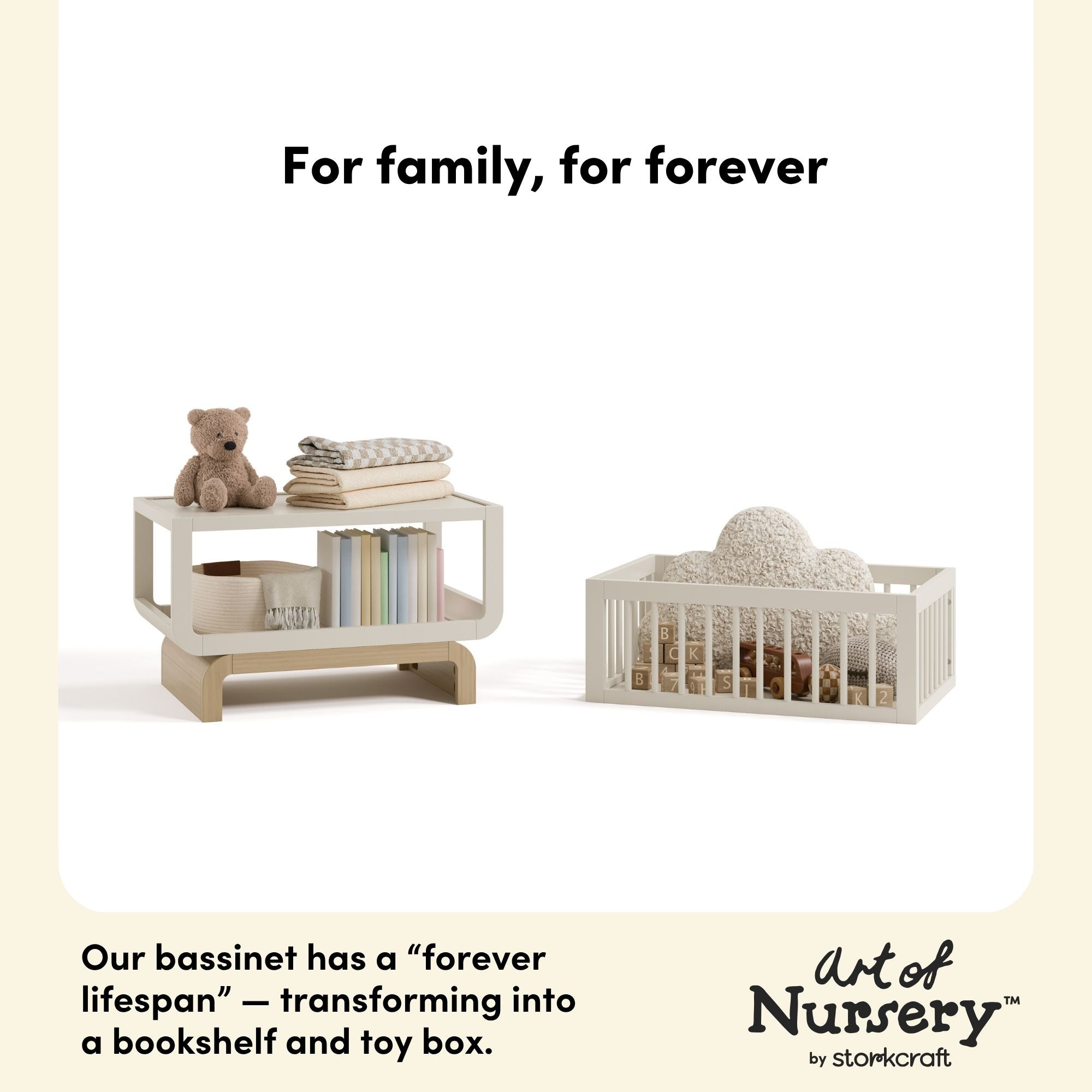 Santorini frosted oat with driftwood bassinet conversion callout