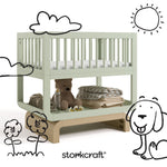 Santorini sage with driftwood bassinet with black doodles overlaid on image