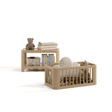 Casablanca driftwood bassinet converted to toy box and bookcase with baby items inside