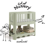 Casablanca sage bassinet with black doodles overlaid on image