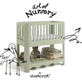 Casablanca sage bassinet with black doodles overlaid on image