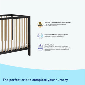 black with driftwood mini crib with awards and certifications