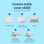 Melrose white crib with drawer conversions callout