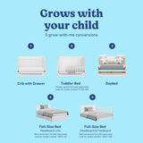 Melrose white crib with drawer conversions callout