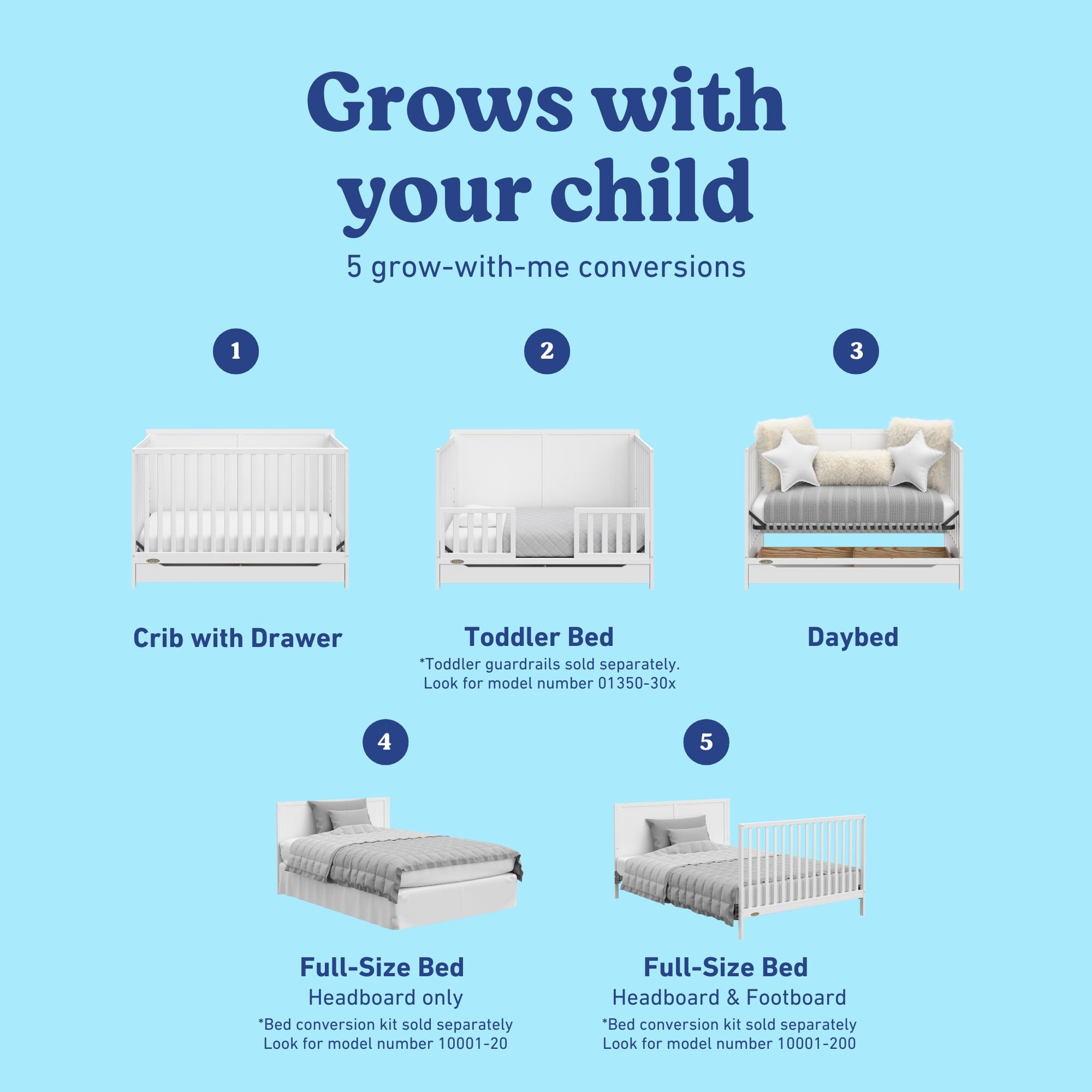 Melrose white crib with drawer conversions callout