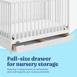 Melrose white crib with drawer full-size drawer callout