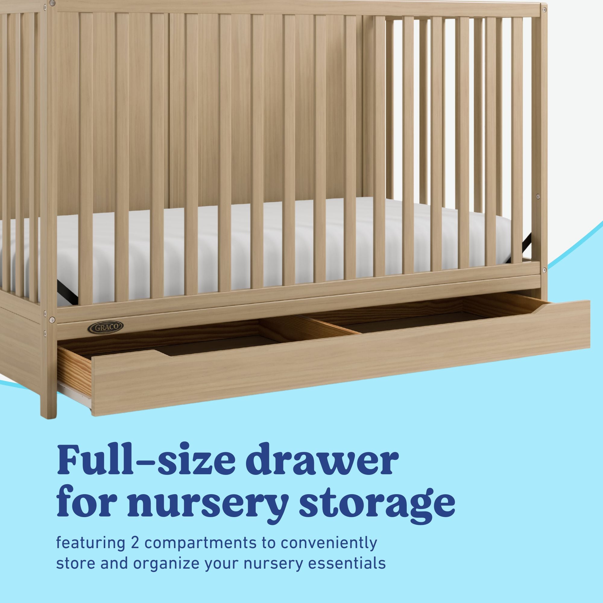 Melrose driftwood crib with drawer full-size drawer callout