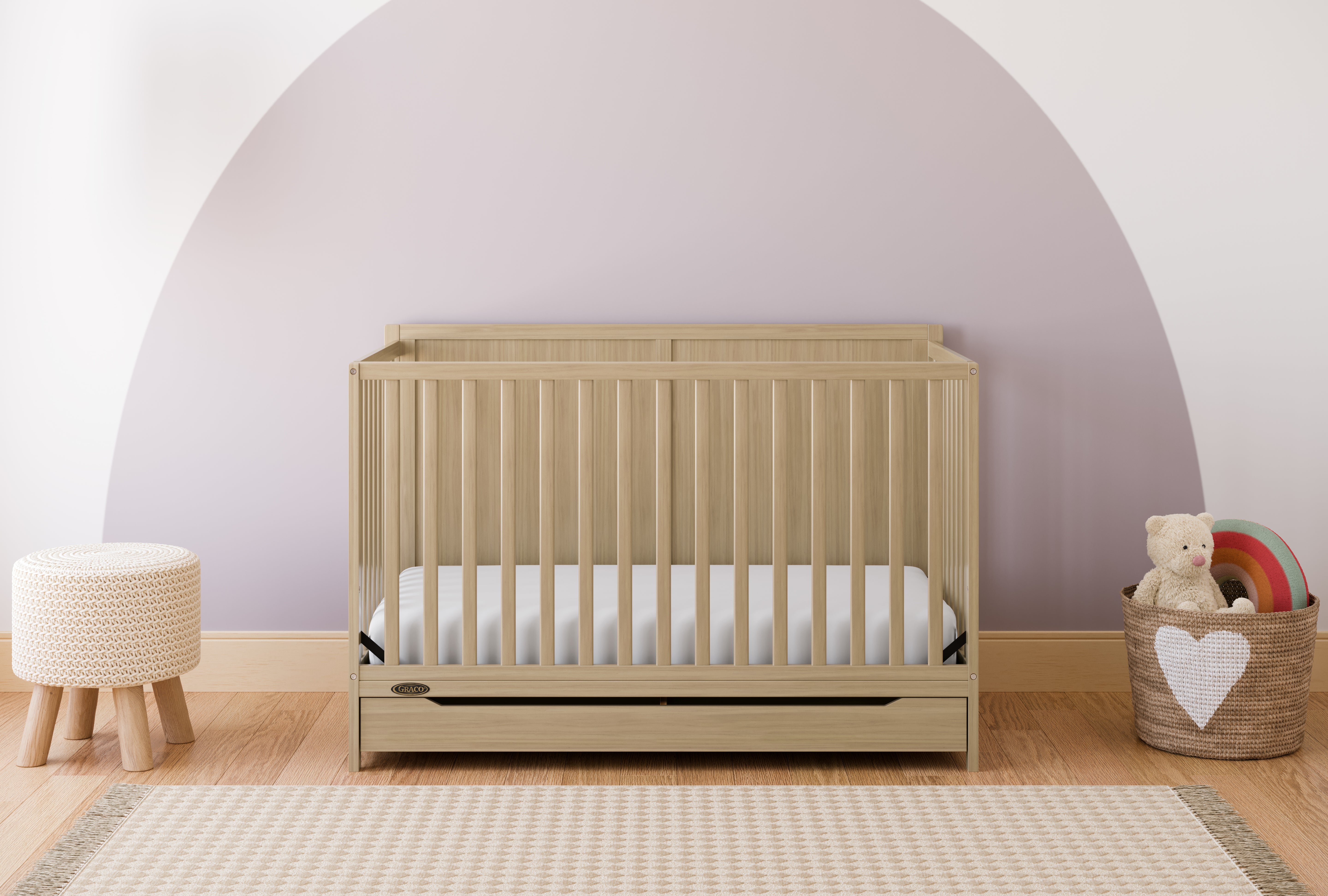 Melrose driftwood crib with drawer in a nursery