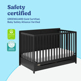 Melrose black crib with drawer certifications callout