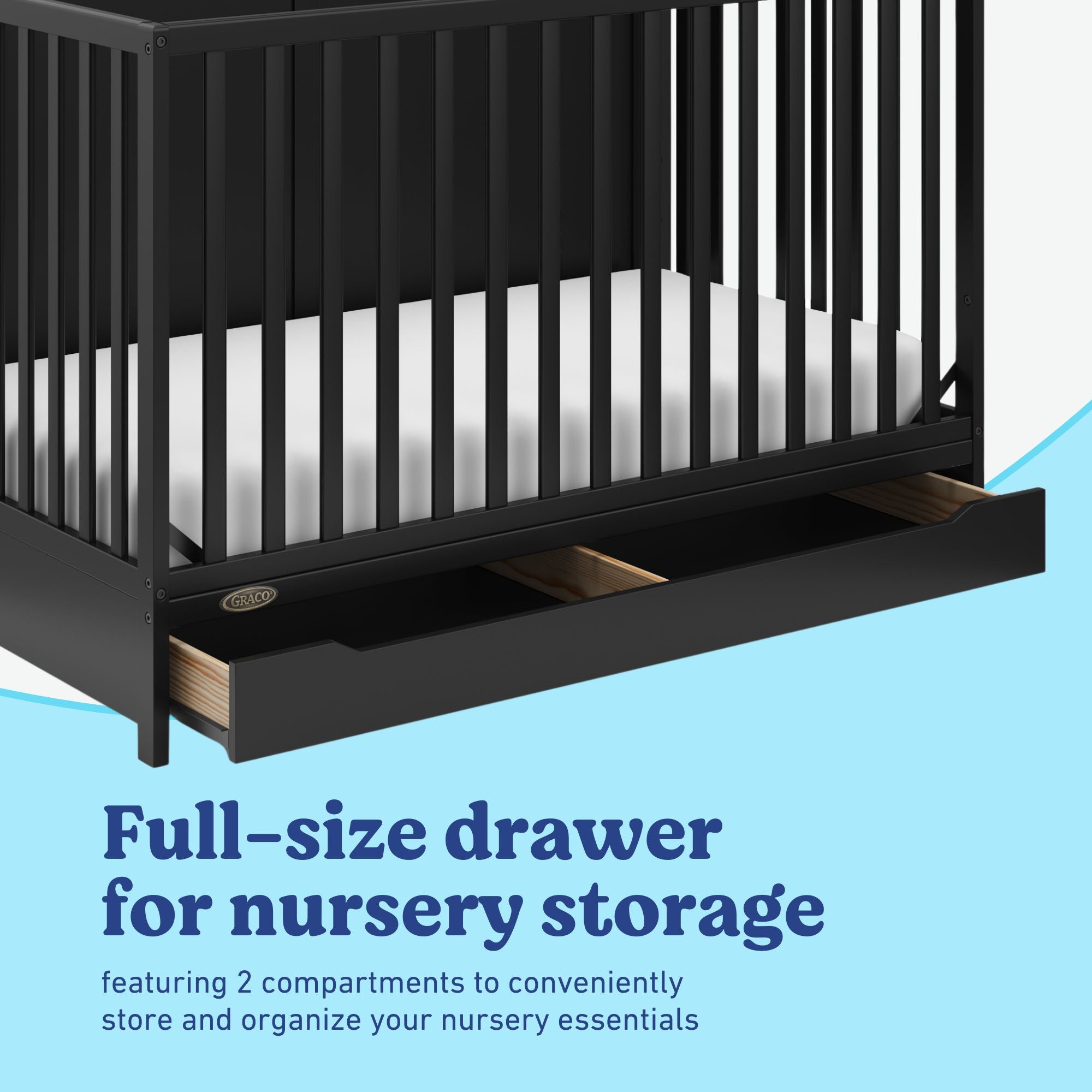 Melrose black crib with drawer full-size drawer callout