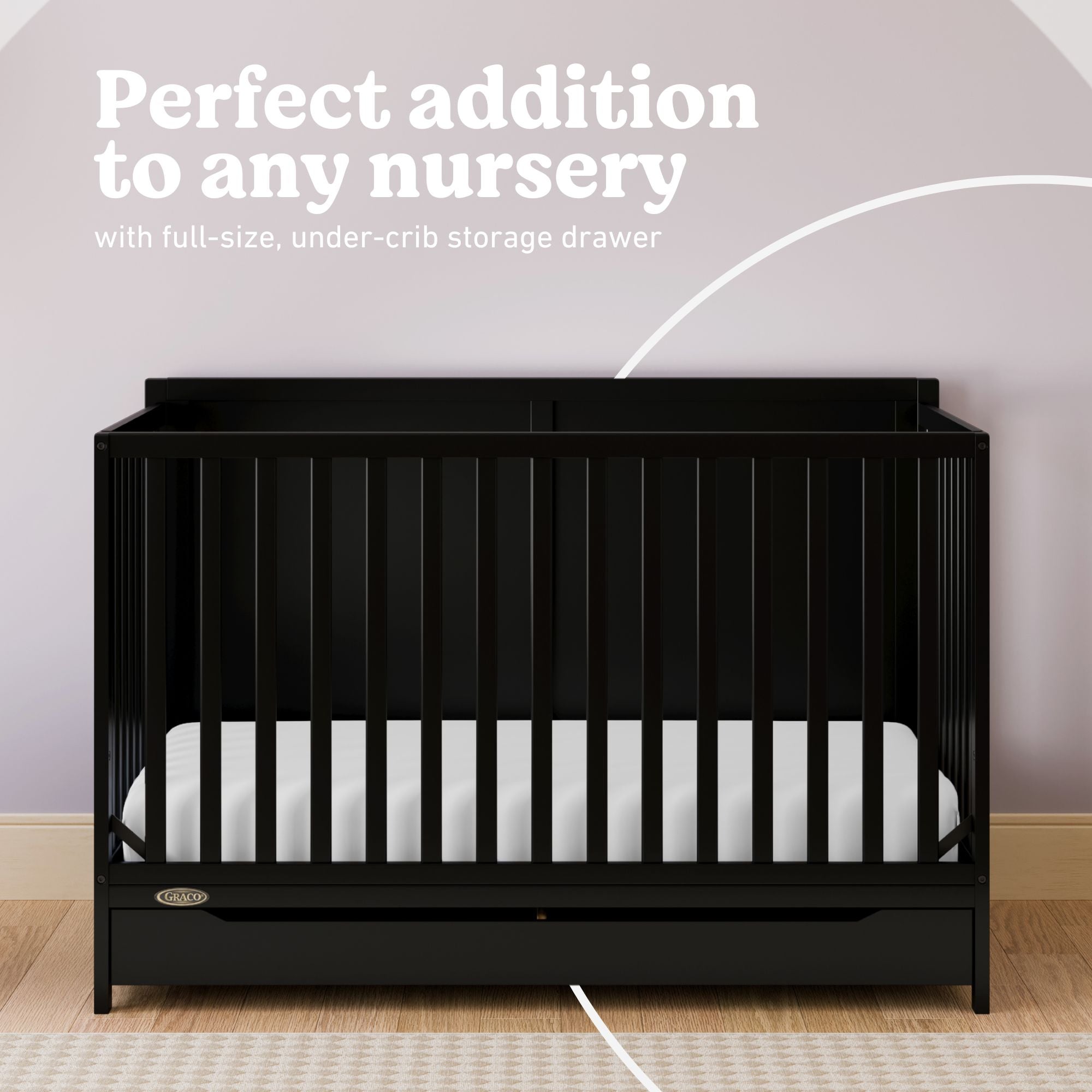 Melrose black crib with drawer style callout