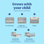 Melrose pebble gray crib with drawer conversions callout