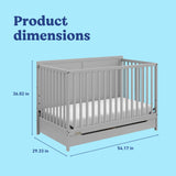 Melrose pebble gray crib with drawer with dimensions