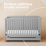 Melrose pebble gray crib with drawer style callout