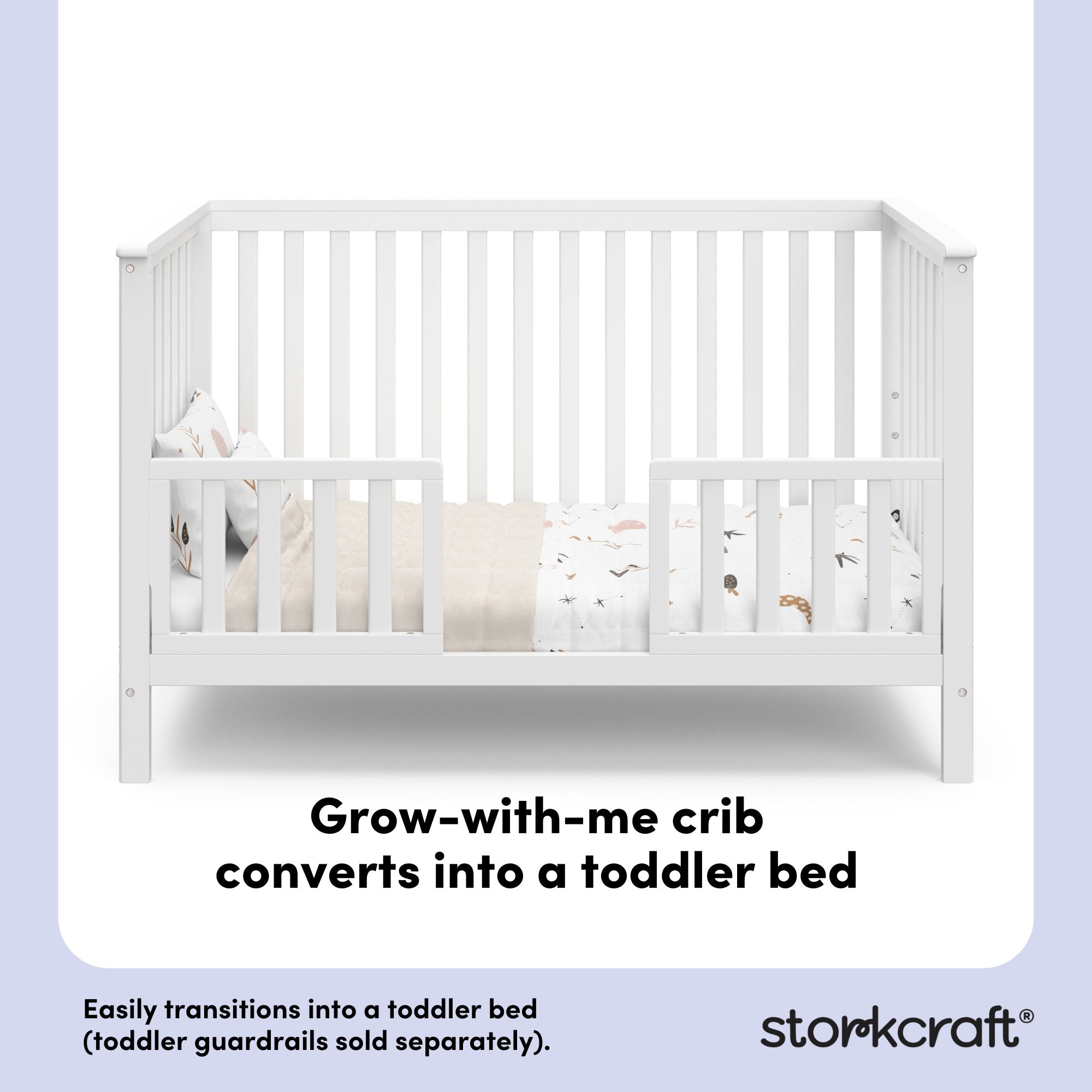 Hillcrest white crib toddler bed conversion callout