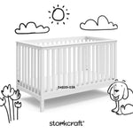 Hillcrest white crib with black doodles overlaid on image
