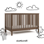 Hillcrest hazelnut crib with black doodles overlaid on image