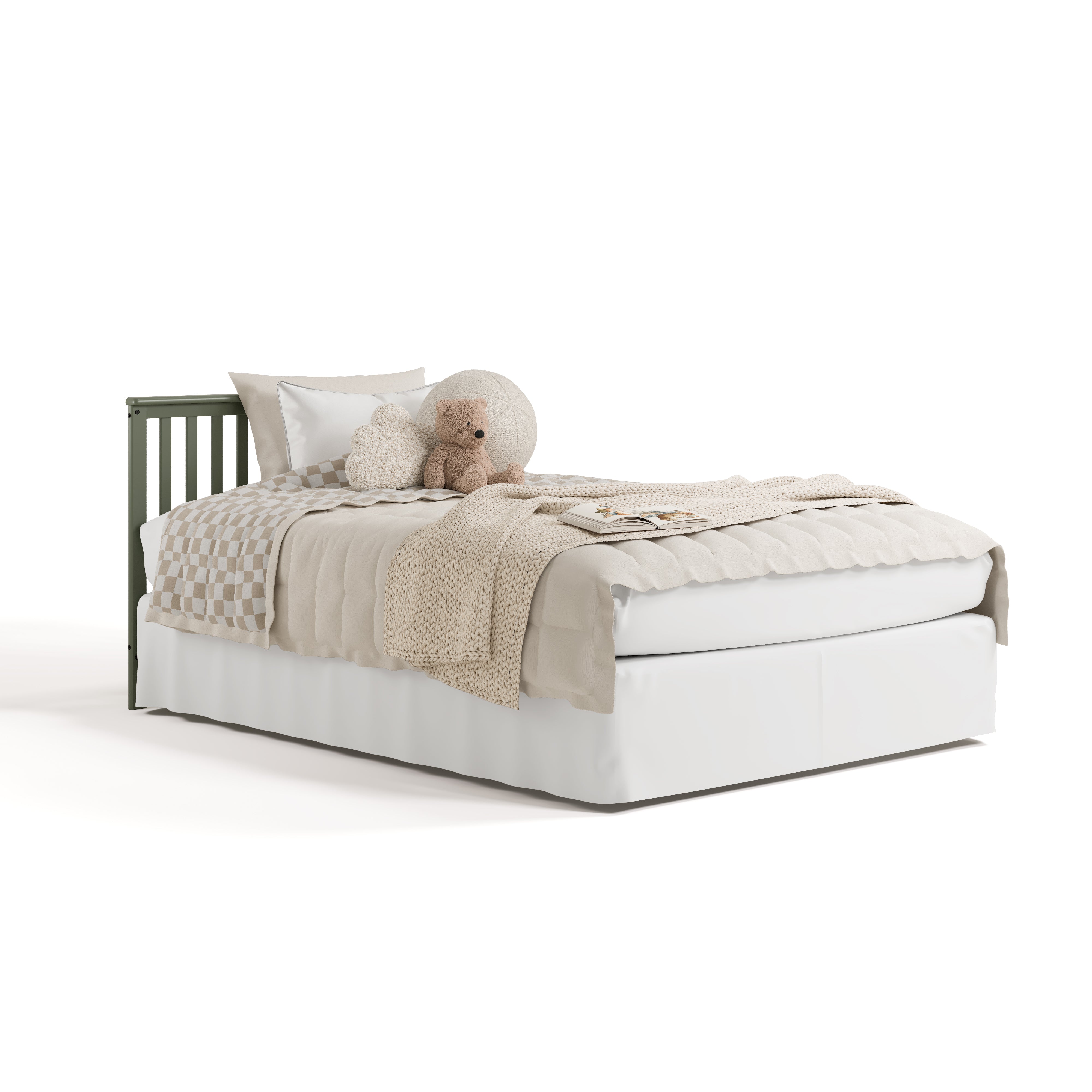 Hillcrest olive crib converted to full-size bed